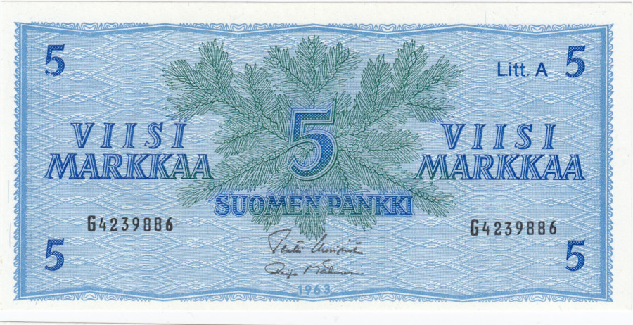 5 Markkaa 1963 Litt.A G4239886